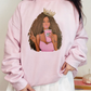 Melanin Princess with Crown Curly Brown Hair Graphic Tee