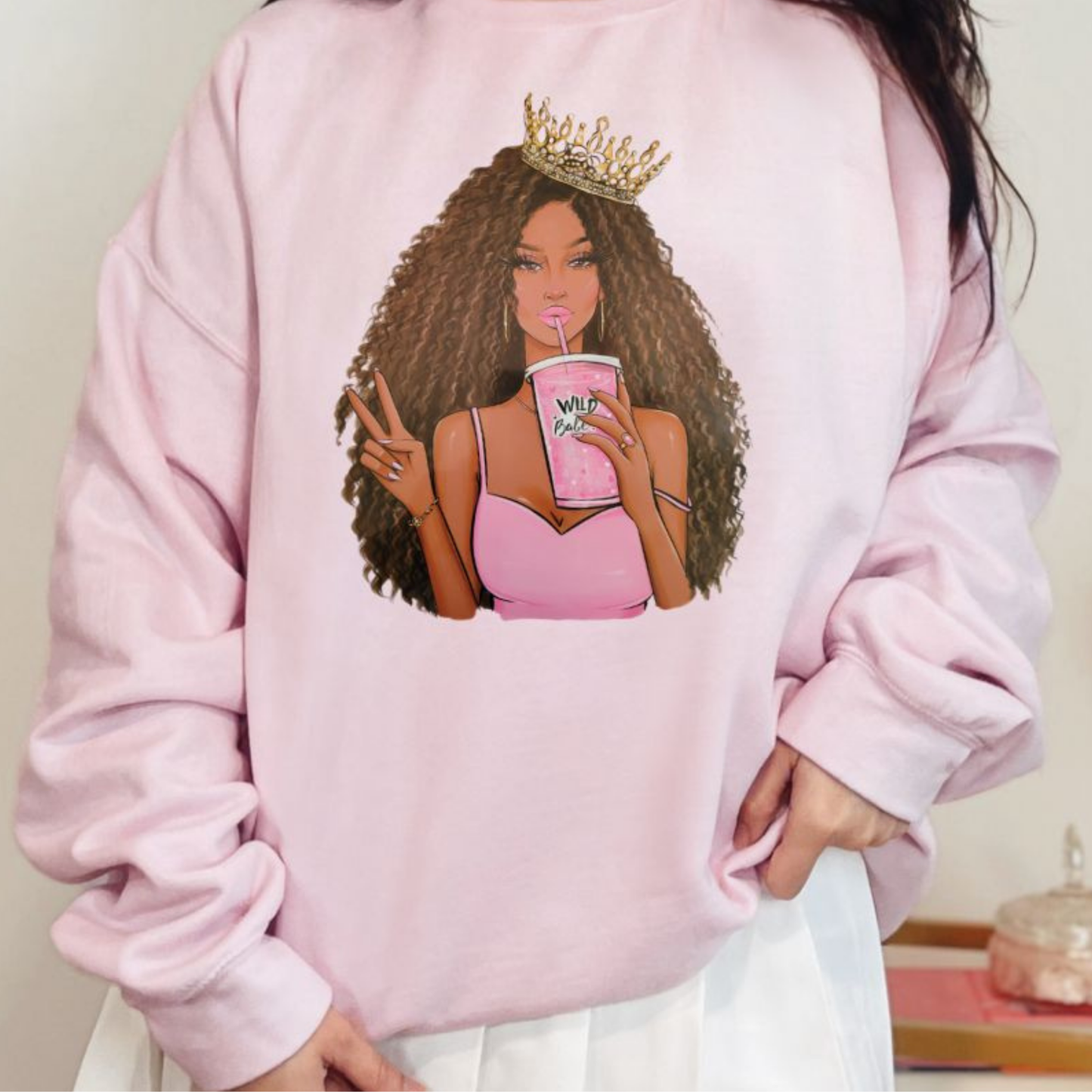 Melanin Princess with Crown Curly Brown Hair Graphic Tee