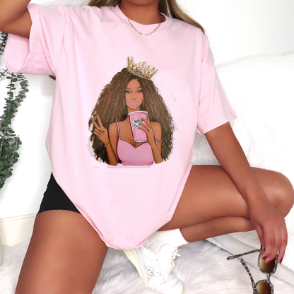 Melanin Princess with Crown Curly Brown Hair Graphic Tee
